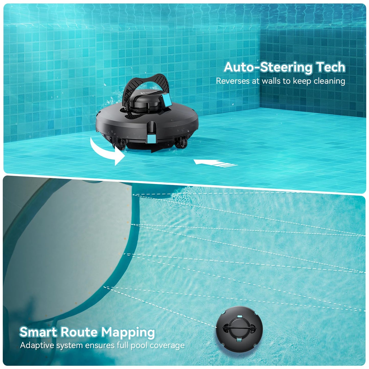 Redroad S1 Cordless Pool Vacuum Robot, Pool Vacuum Lasts 130 Mins, Self-Parking, Ideal for Above/In-Ground Flat Pools up to 1100 sq.ft, Maximum Climbing Angle 18 Degrees
