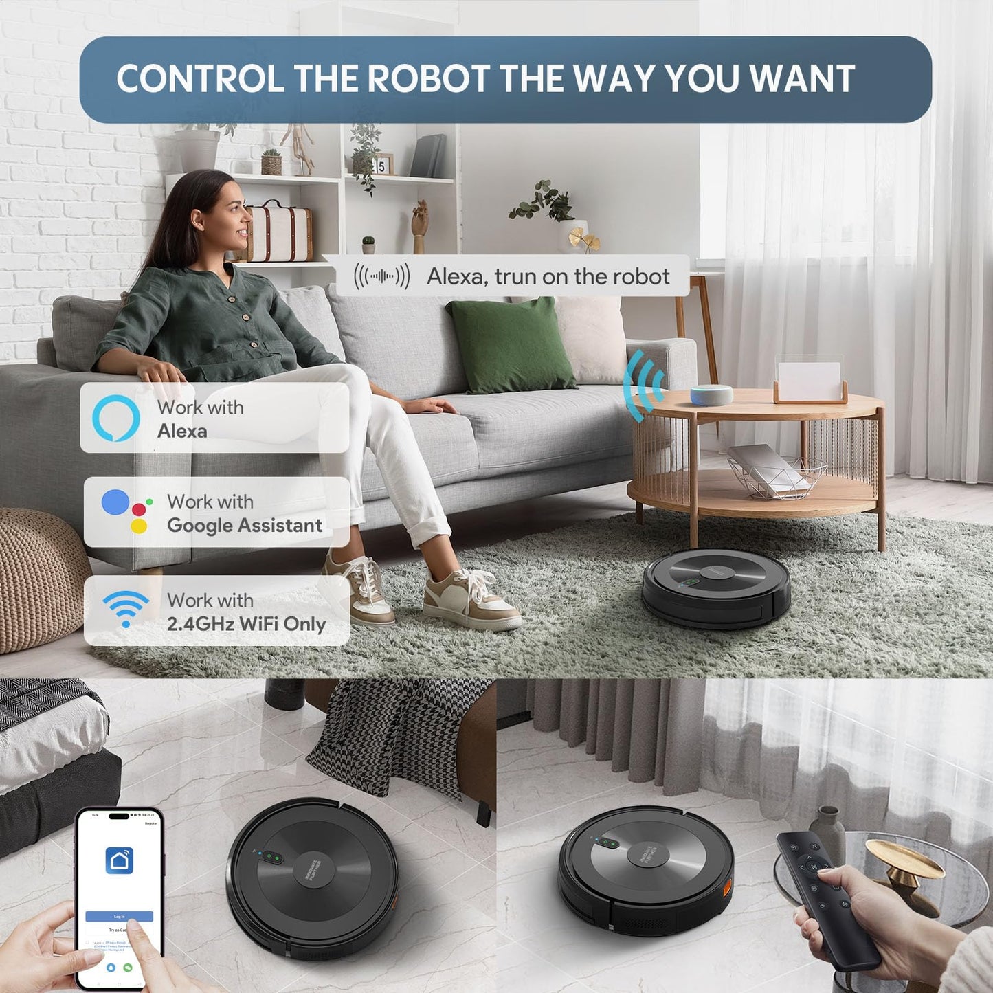 AZQQ Robot Vacuum and Mop Combo: 2-in-1 Robot Vacuum Cleaner 2500Pa Strong Suction & Tangle-Free & Alexa/APP Control & Self-Charging, Schedule Cleaning Robotic Vacuum for Pet Hair, Hard Floor, Carpet