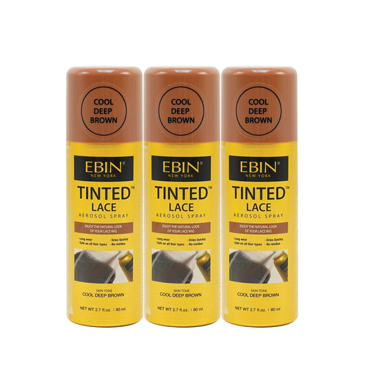 EBIN NEW YORK Tinted Lace Aerosol Spray 3pack – Cool Deep Brown 2.7 Oz/ 80 mL | Quick Dry, No Residue, Even Application, Matching Skin Tone, Natural Look
