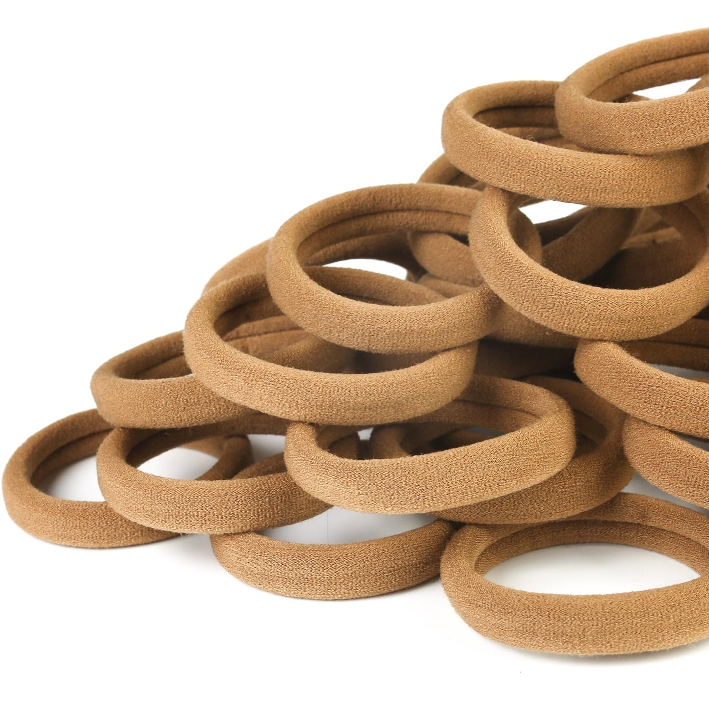 Qarwayoc 50PCS Seamless Hair Ties for Women Thick Hair, Soft Pony Tails, Large Elastic Hair Bands, Thick Ponytail Holders No Damage, Light Brown, 2 Inch in Diameter