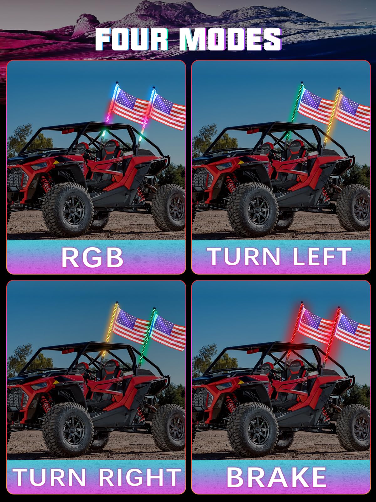 UNI-SHINE 2PCS 4FT LED Whip Lights with Spring Base Spiral RGB Chasing Lights with APP & Remote Control, Music Antenna Whip Light for Can-Am UTV ATV RZR Can-Am SXS Polaris Offroad