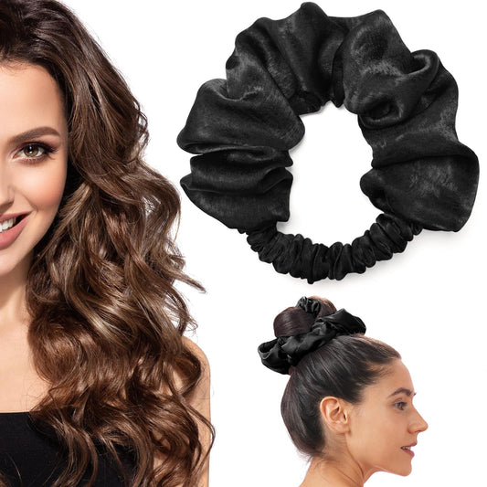 BLINKEEN Velvet Heatless Curling Scrunchie, No Heat Curls for Long Hair, Soft Sleep-in Hair Roller (Black, 1 Count)