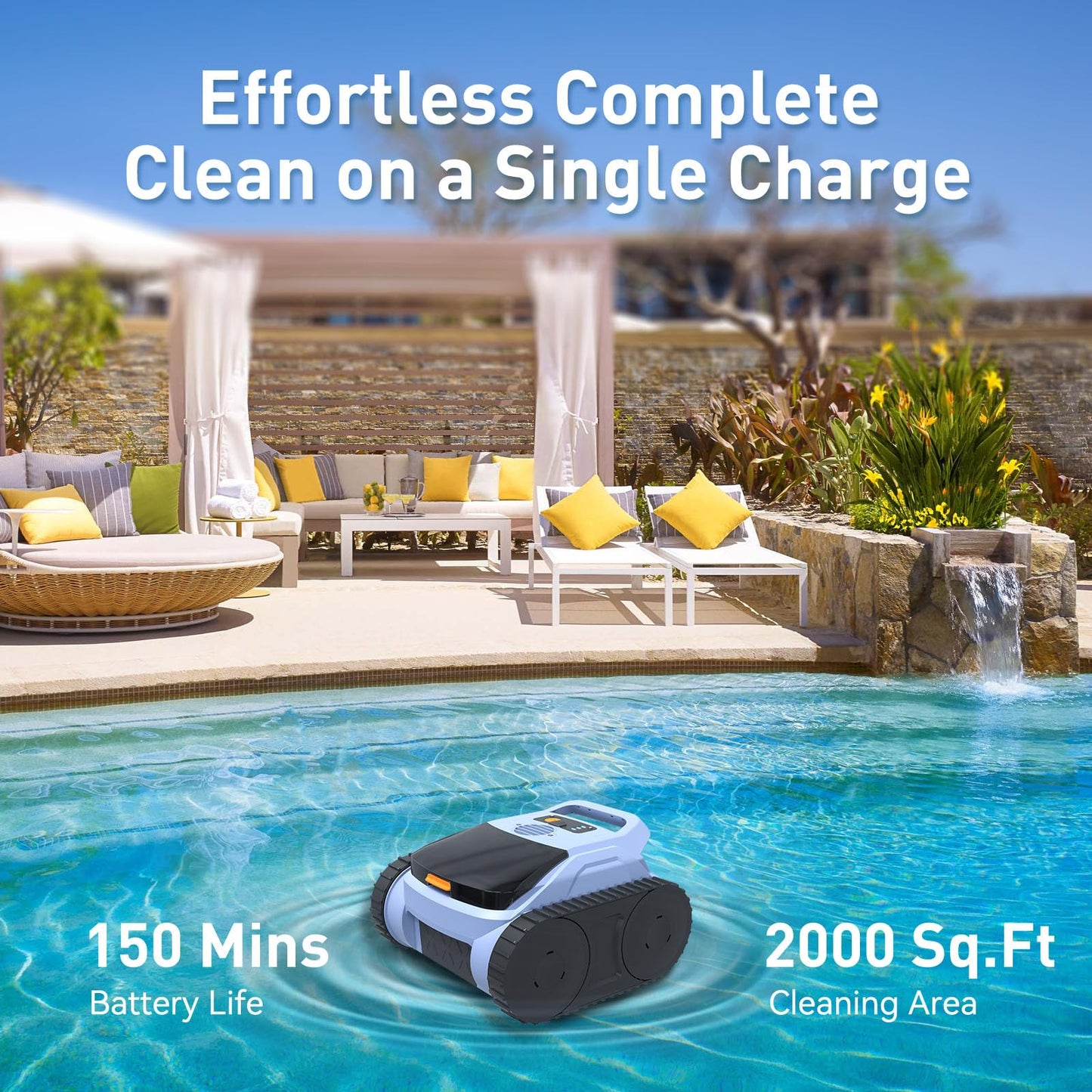 180 Mins Runtime Pool Vacuum for Above Ground Pool, Cordless Robotic Pool Cleaner Up to 2000 Sq.ft, Self-Parking, LED Indicator, Pool Vacuum for Inground Pools for Wall, Floor and Auto Mode (Blue)