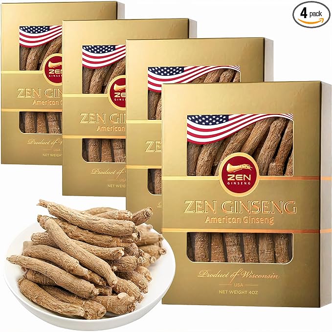 4 Boxes of American Wisconsin Ginseng - Small Long Root - Premium Quality Panax Ginseng. Boosts Body Immunity, Energy for Men & Women (16oz)