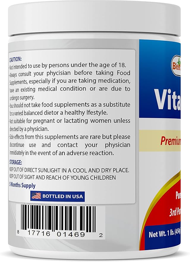 Best Naturals 100% Pure Vitamin C Powder Non-GMO 1 lb (454 Grams) Powder (Also Called Ascorbic Acid) (1 LB (Pack of 3))