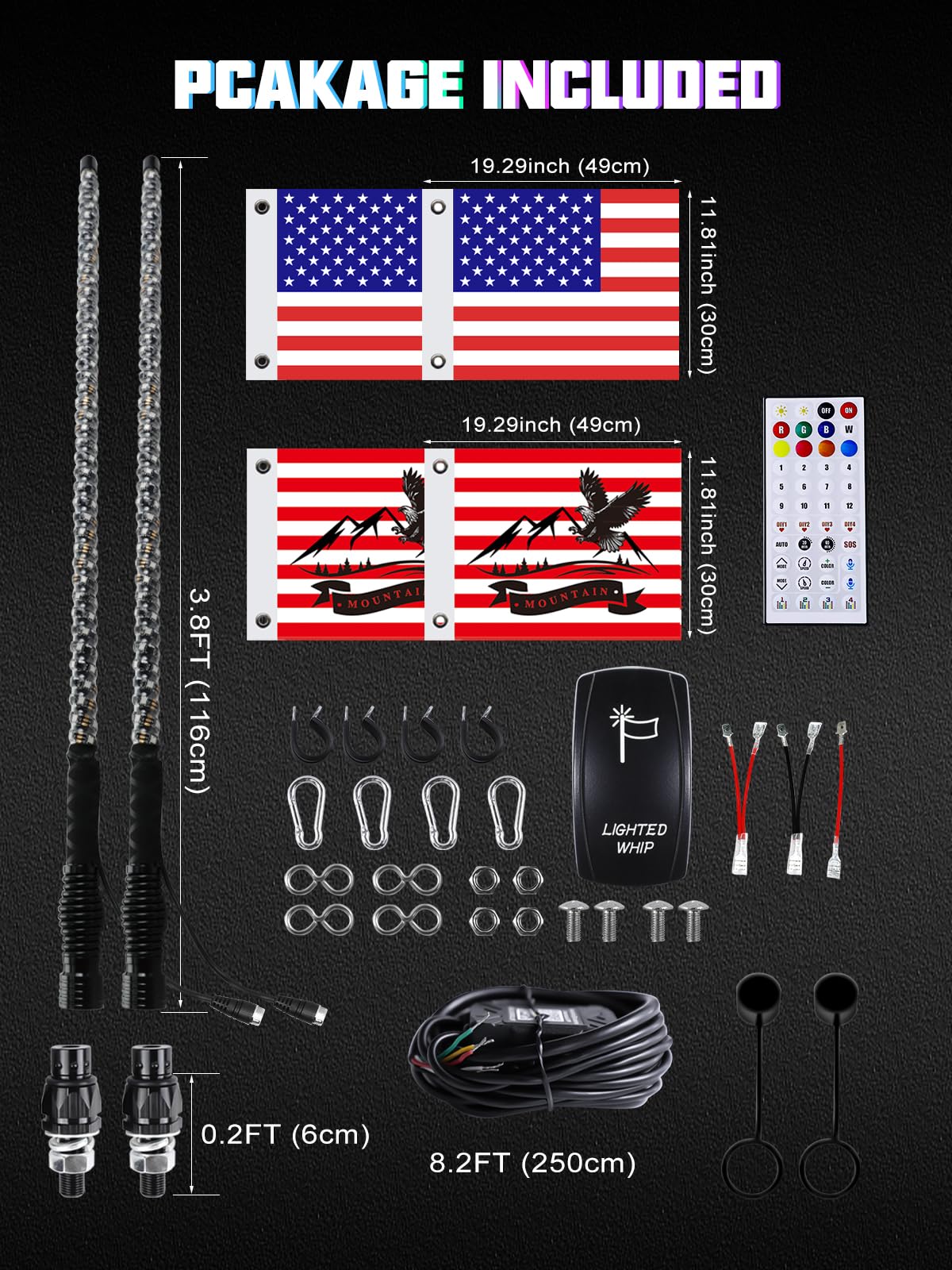 UNI-SHINE 2PCS 4FT LED Whip Lights with Spring Base Spiral RGB Chasing Lights with APP & Remote Control, Music Antenna Whip Light for Can-Am UTV ATV RZR Can-Am SXS Polaris Offroad