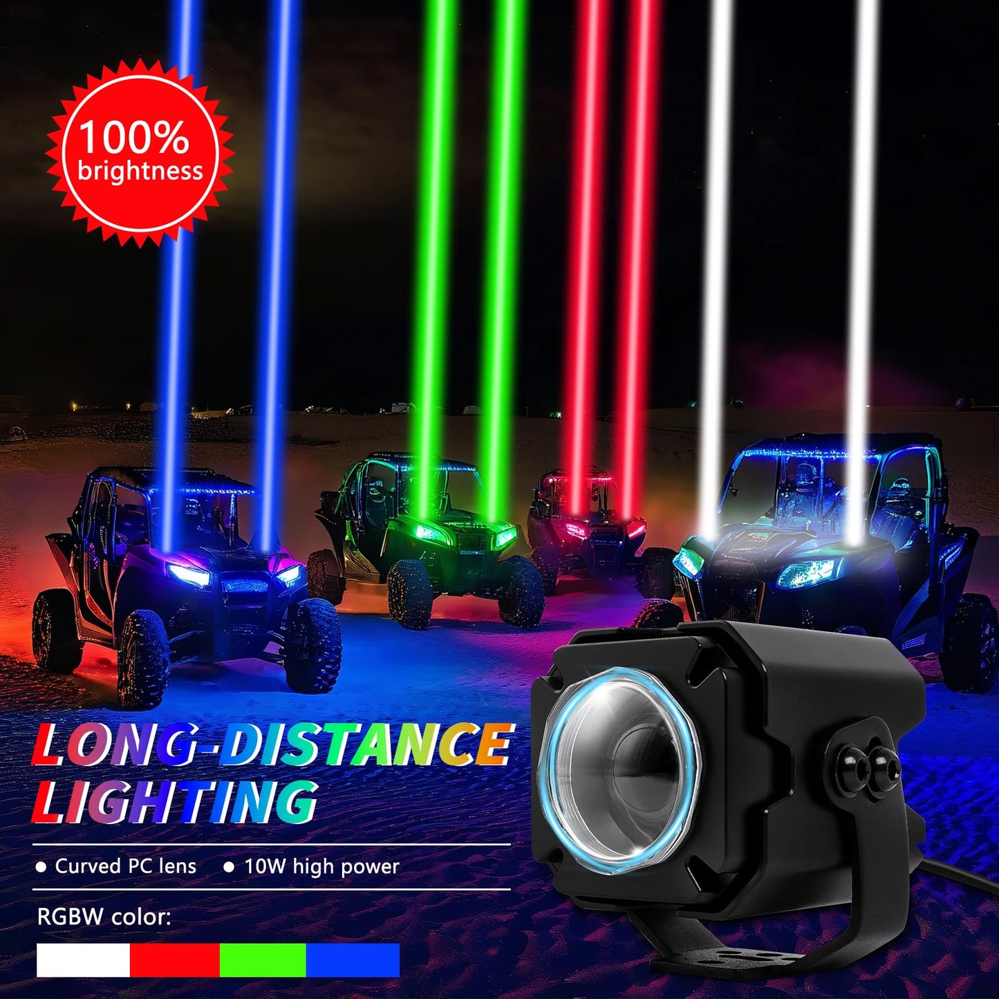 DREAMOTOR Whipless LED Whip Lights, 2PCS RGBW Spot Beam Pod Whip Light Kit with Switch & Remote, 4 Color Alien Lights for SXS for Side by Side Compatible with Polaris RZR Can-Am Maverick X3 UTV ATV