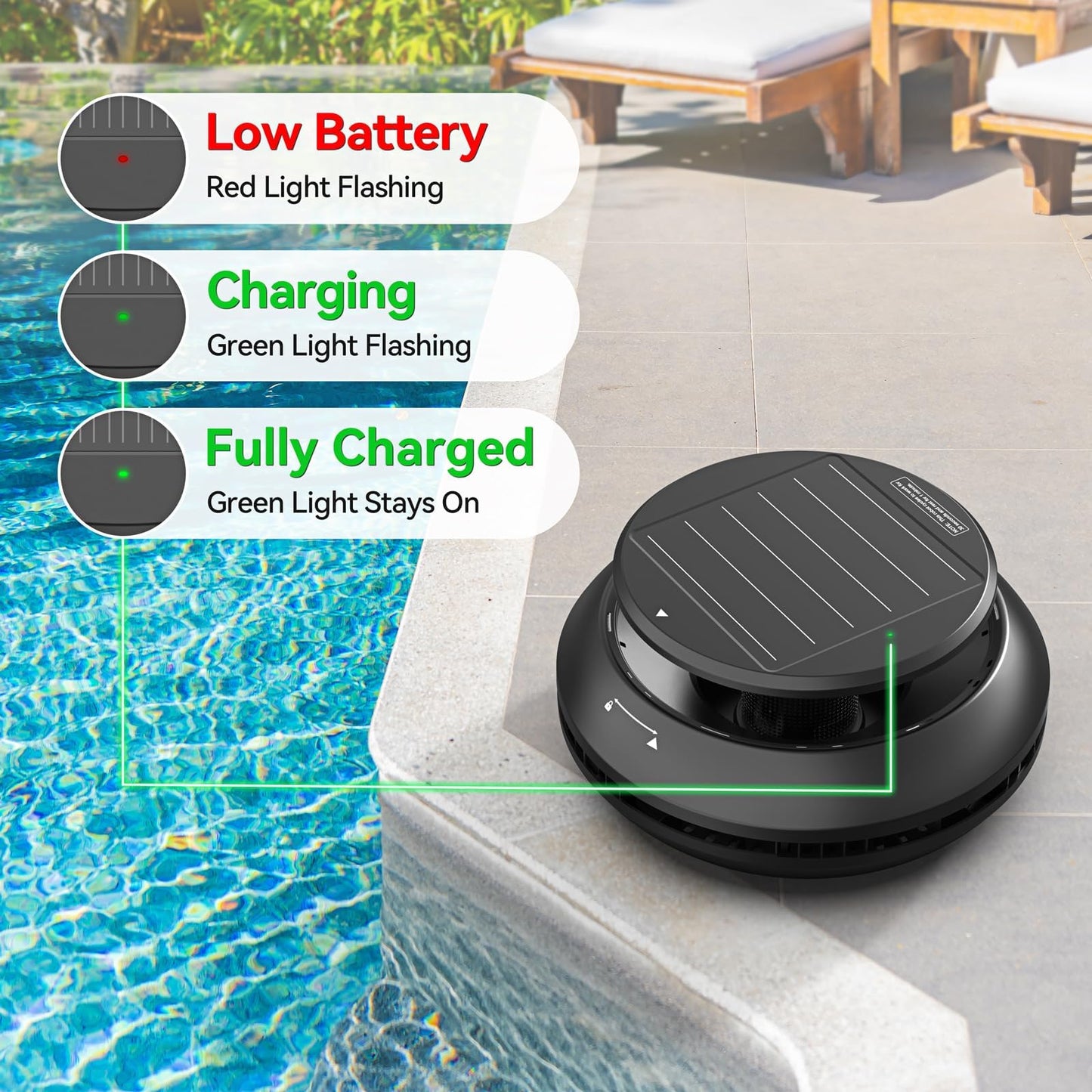 EZIOOV Y60 Solar-Powered Robotic Pool Skimmer - Cordless Automatic Pool Cleaner, Spot Cleaning & Self-Parking Rechargeable Robot for Above/Inground Pools, Stone