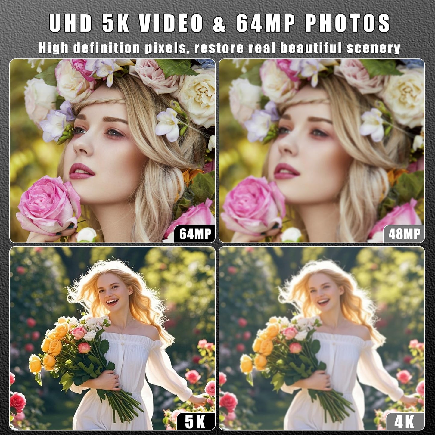 64MP 5K Professional Digital Cameras for Photography, 3” 180° Flip Screen WiFi, Autofocus Vlogging Camera for YouTube Live Streaming, 16X Digital Zoom Anti-Shake with SD Card & 2 Batteries (Black)