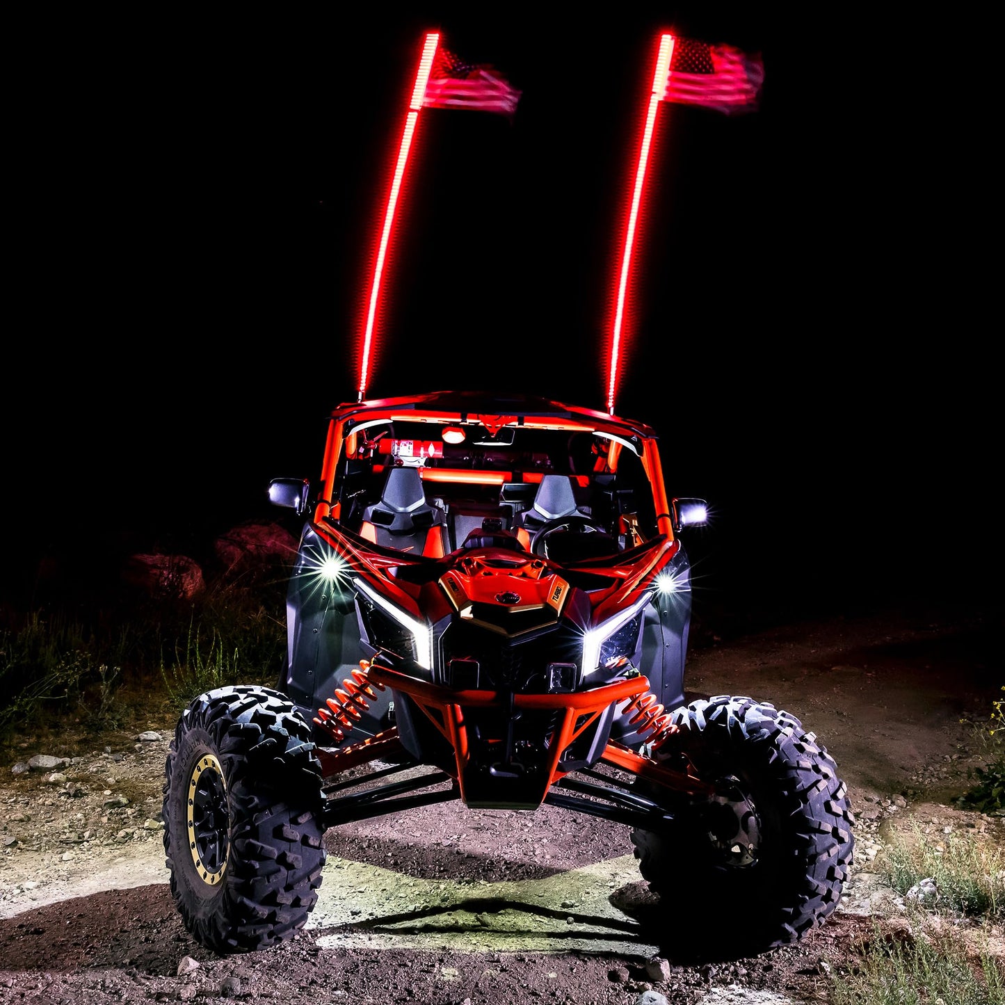 True Mods 2pc 6ft RGB LED Whip Light for UTV ATV [RF Wireless Remote] USA Flag Waterproof LED Lighted Whip CB Antenna Pole Stick for RZR Can-Am Polaris SxS 4x4 Quad Dune Buggy 4 Wheeler Accessories