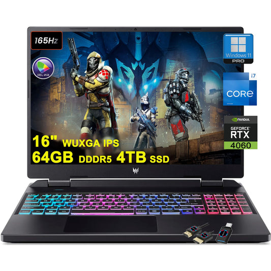 acer Predator Helios Neo 16 Gaming Laptop | 16" WUXGA IPS 165Hz 100% sRGB | Intel 14-Core i7-13650HX | 64GB DDR5 4TB SSD | GeForce RTX 4060 8GB | RGB Backlit Killer AX1650 Win11Pro w/DLCA Accessory