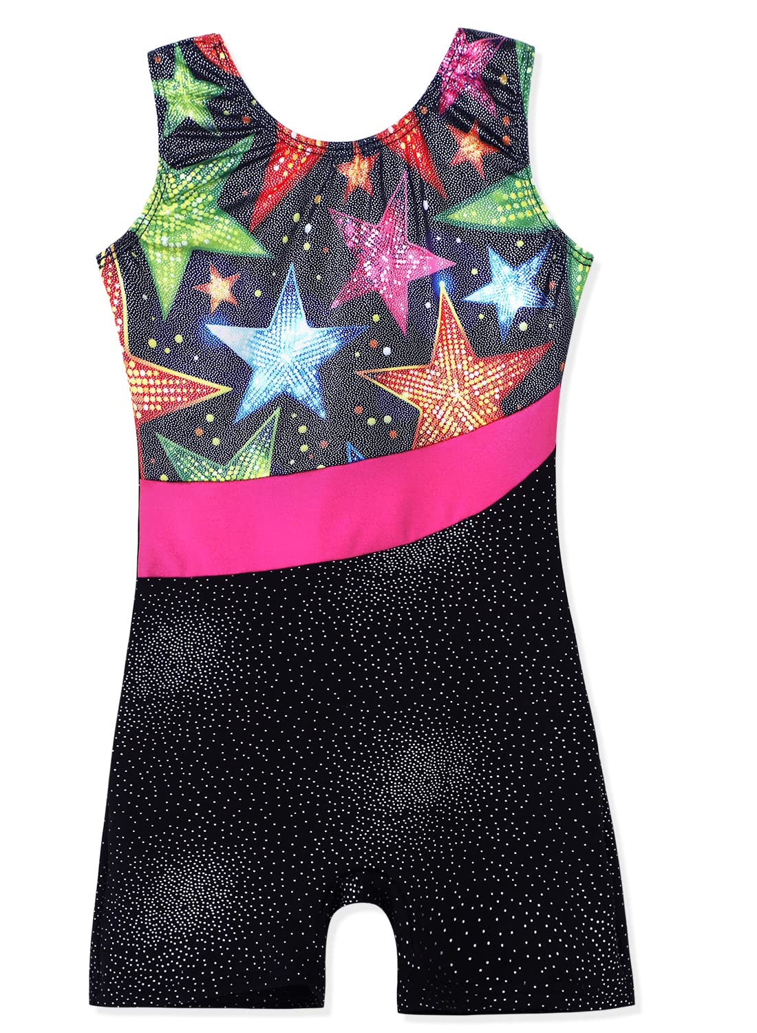 Gymnastics Leotards for Toddler Girls Biketard 3t 4t Sparkle Colroful Stars Pattern Sleeveless Biketards Hotpink Black (Stars, 3-4T)