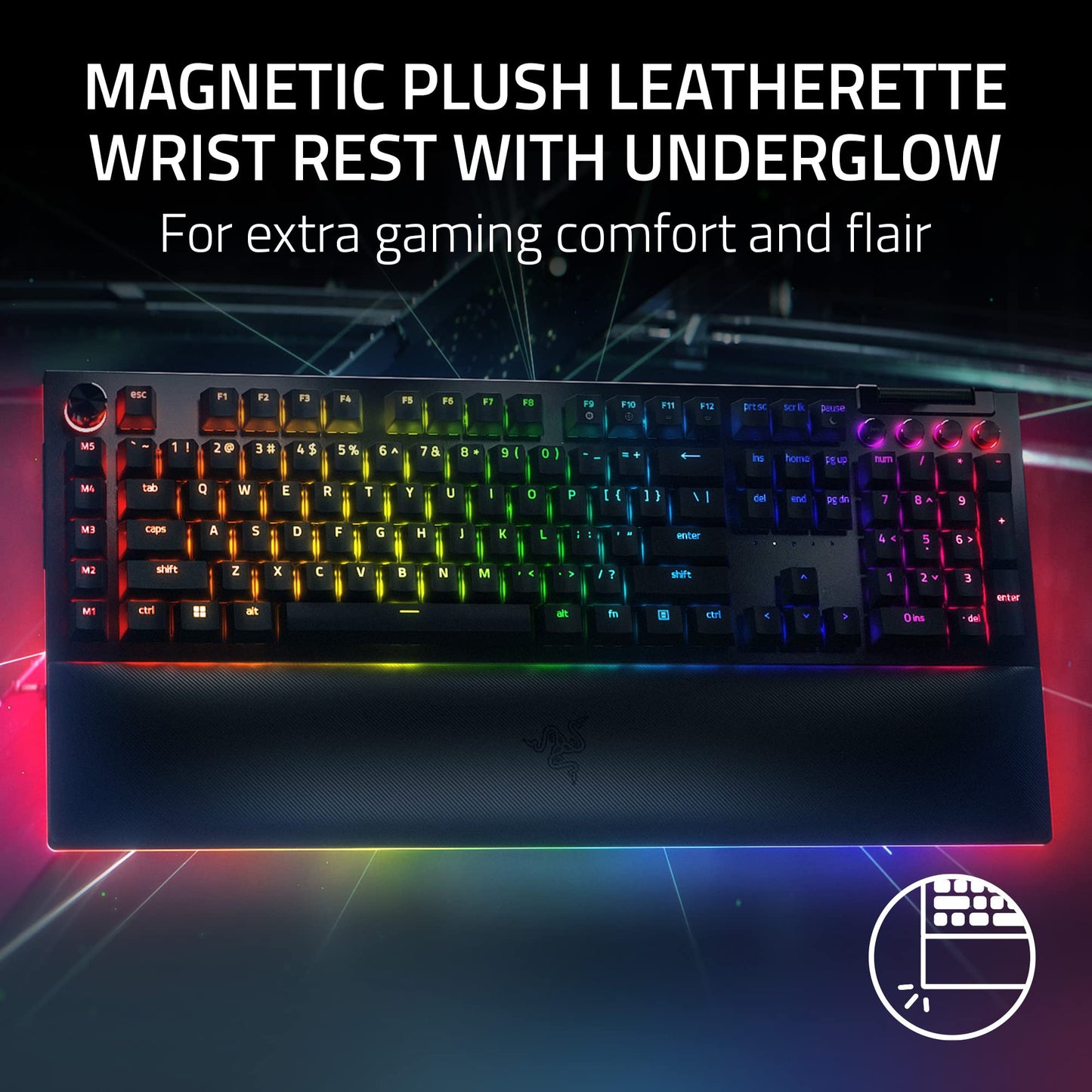 Razer BlackWidow V4 Pro Wired Mechanical Gaming Keyboard: Green Switches Tactile & Clicky - Doubleshot ABS Keycaps - Command Dial - Chroma RGB - Magnetic Wrist Rest - Snap Tap