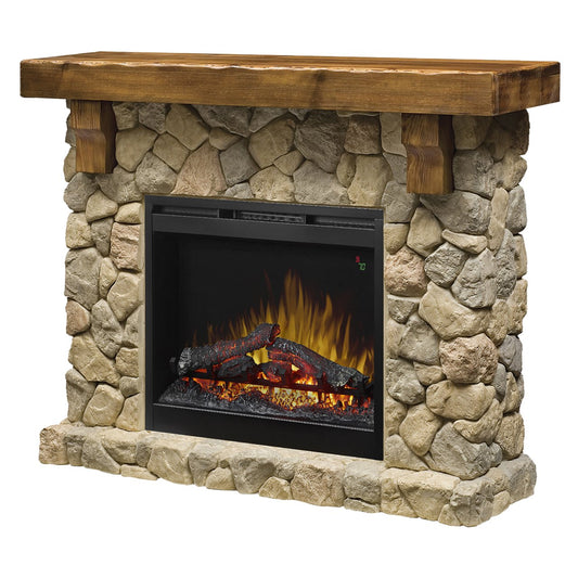 Dimplex Fieldstone Electric Fireplace with Mantel Surround Package | Pine with Natural Stone-Look, 26" - #GDS28L8-904ST