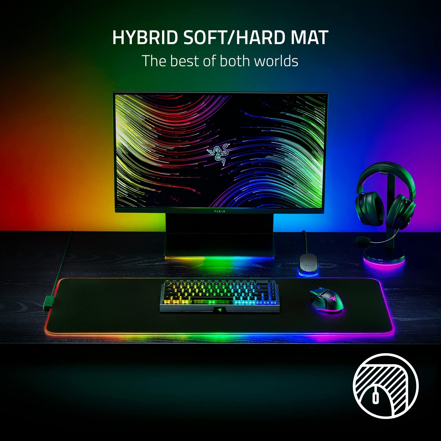 Razer Strider Chroma Hybrid Gaming Mouse Mat with Razer Chroma RGB: Hybrid Soft/Hard Mat - 19 Razer Chroma RGB Lighting Zones - Warp and Water-Resistant - Anti-Slip Base - Seamless Edges