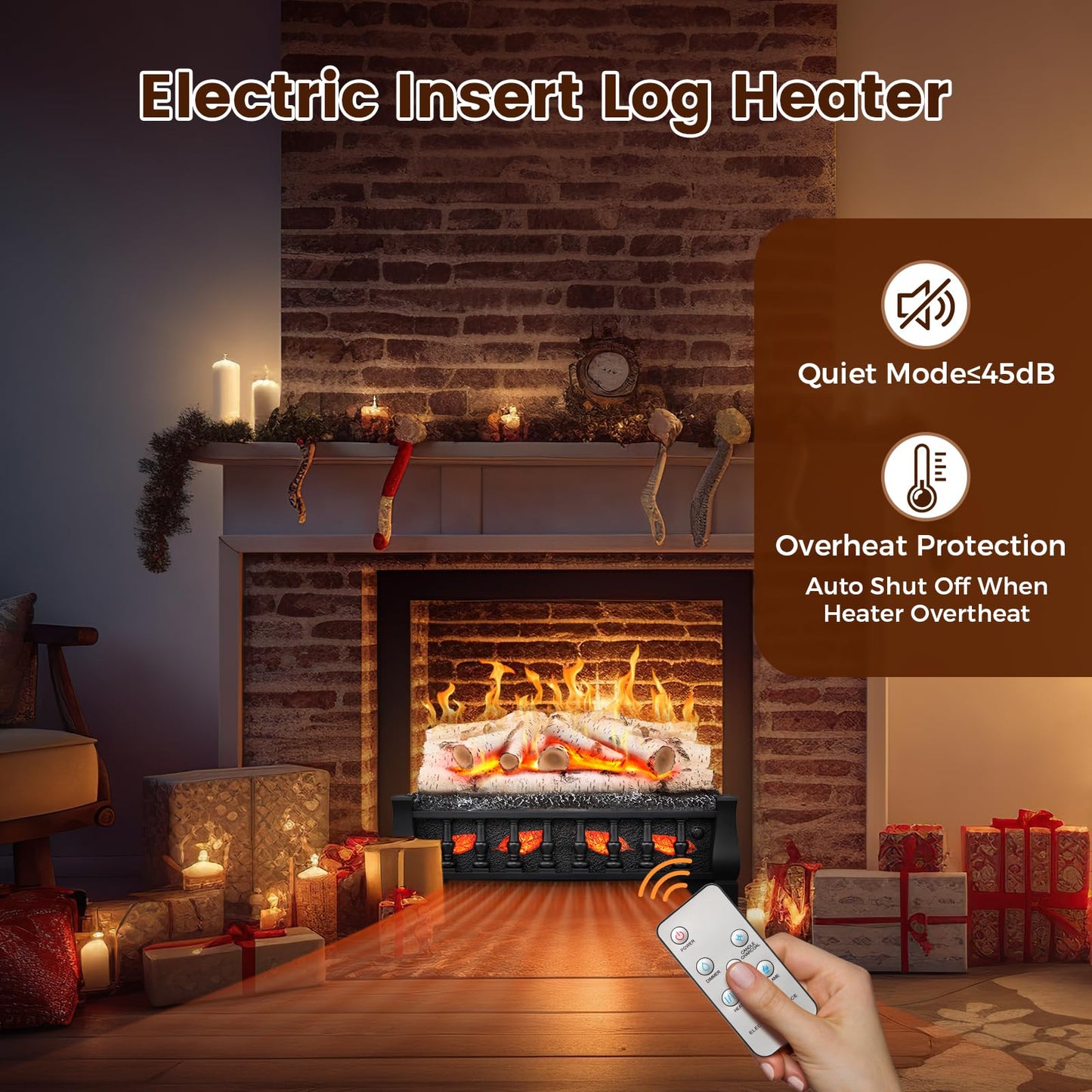 21 Inches Electric Fireplace Insert Log Heater, 5 Flame Brightness, Multiple Flicker Speed, 750w/1500w Heating, Remote Control, Auto Shut Off