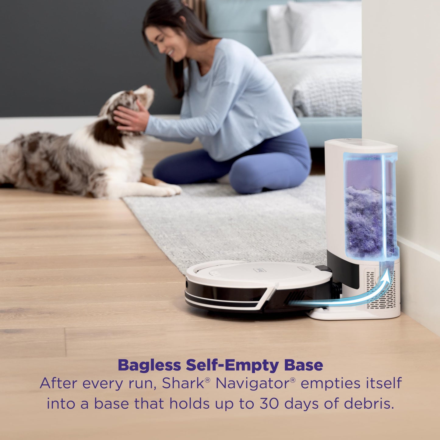 Shark Navigator Robot Vacuum with Bagless 30-Day Capacity Self-Empty Base, Powerful Suction, SmartPath Navigation, Self-Cleaning Brushroll, for Carpets & Hard Floors, White, AV2110S