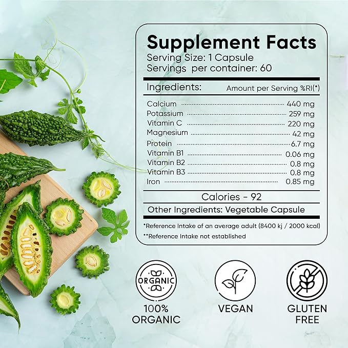 Bitter Gourd Moringa and Java Plum Seed Capsules | 500mg |All Natural Detoxification | 60 Capsules