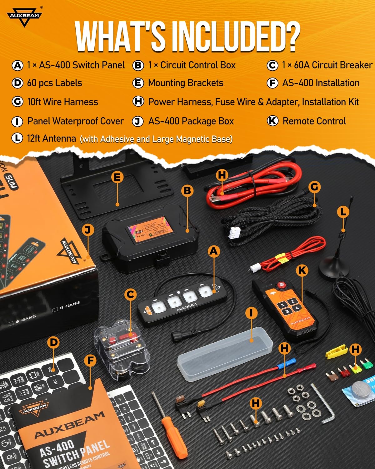 Auxbeam 4 Gang Slim Switch Panel Bluetooth RGB AS-400 with APP&Wireless Remote Control Toggle Momentary Pulsed Dimmable Switch Pod Backlit Off Switch Box for Offroad Truck Waterproof,2-Year Warranty