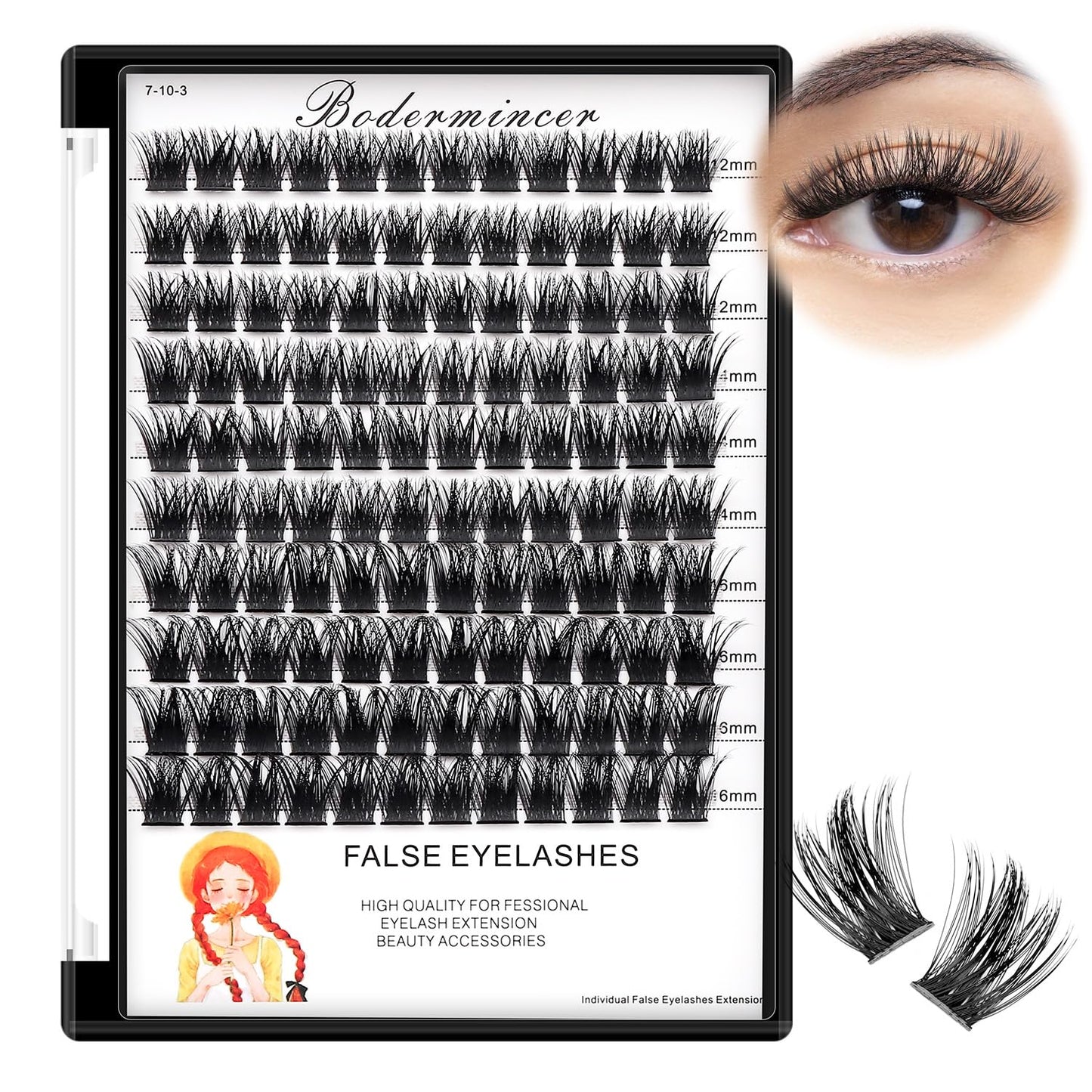 Bodermincer Lash Clusters D Curl Black/Light Brown/Dark Brown/Black Brown 10-12-14/12-14-16/16-18-20mm Mixed Lash Clusters Kit For Beginner (M01# 12-14-16mm Mixed)