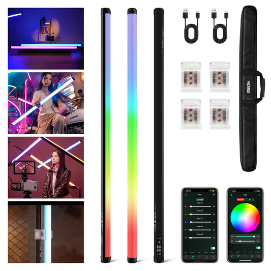 VILTROX K90 2 Pack RGB Tube Light, 30W 38inch Large RGBWY Photography LED Video Stick Light Wand with APP/2.4G/Remote Control, CRI 97+, 26 Scenes, 2500K-8500K, 14.8V/3300mAh Battery, Magnetic Chip