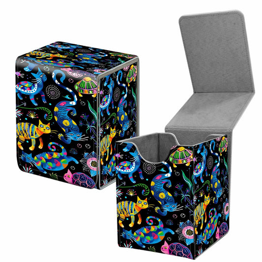 BREIDMKFM Card Deck Box for Trading Cards, MTG Commander Deck Box Fits 100+ Single Sleeved Cards, Leather Magnetic Card Storage Box for YuGiOh TCG CCG Cards, Art Cats