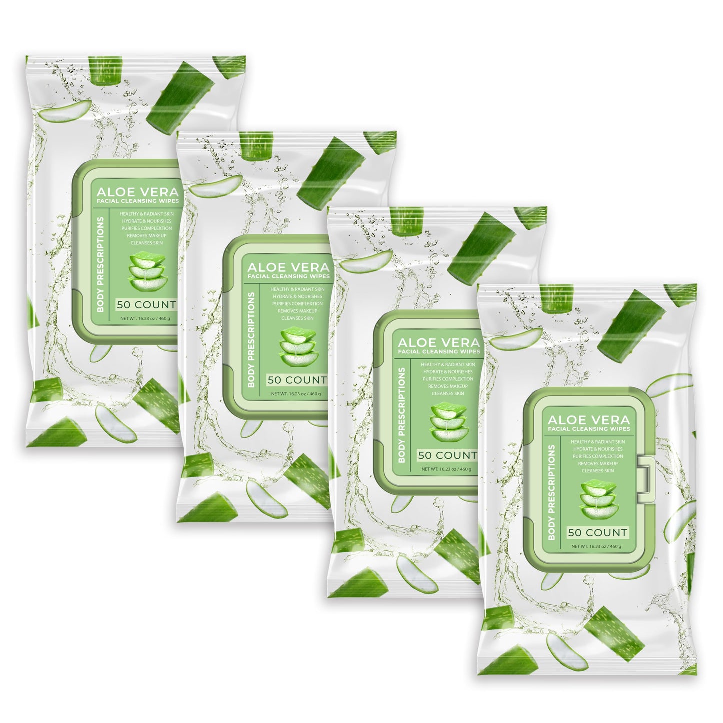 Body Prescription Makeup Cleansing Wipes - Gentle and Effective Face Wipes, 50 Count (Pack of 4), Aloe Vera