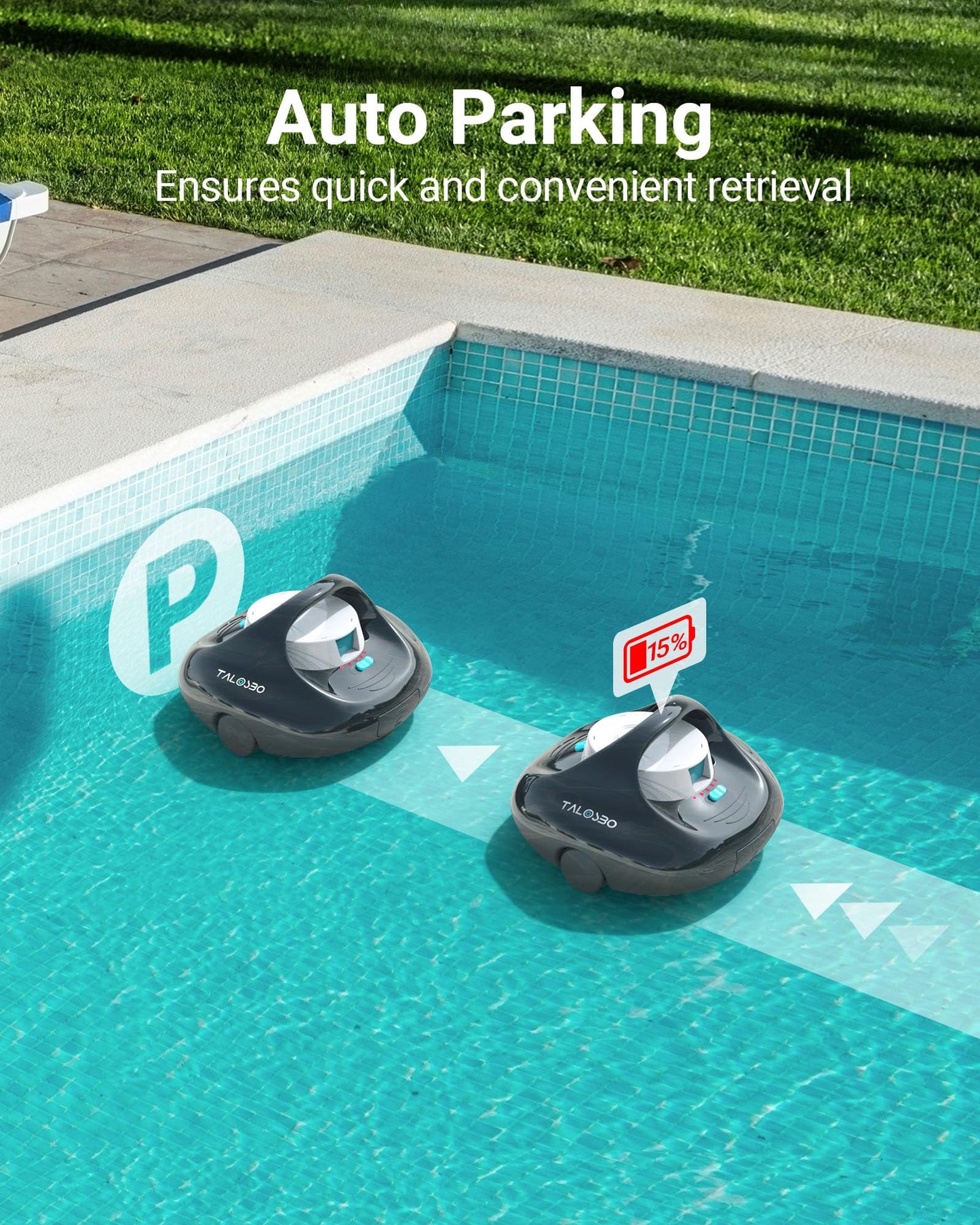 (2025 Upgraded) TALOSBO Pleco Se Cordless Pool Vacuum Up to 130 Mins Runtime, Robotic Pool Cleaner with 2.5H Fast Charge, Ideal for Flat Above Ground and Inground Pools up to 861 Sq. Ft.
