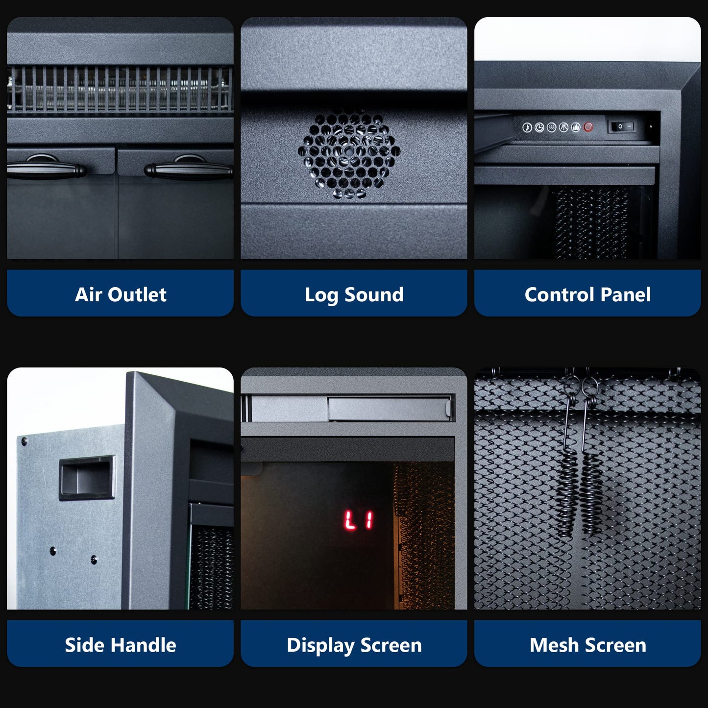 Velaychimny 44.5" W x 32" H Electric Fireplace Insert with Metal Trim Kit, Adjustable Flame, Fire Crackling Sound, Top Light Colors, Timer, Glass Door & Mesh Screen, Black