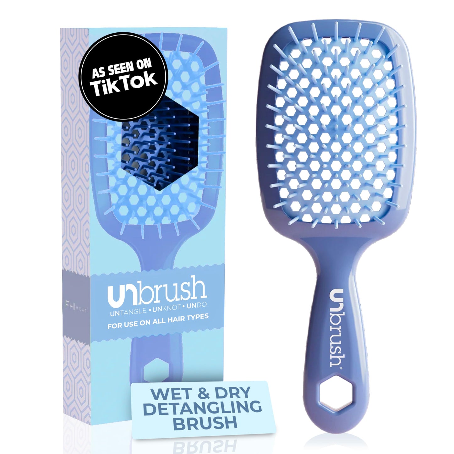 FHI Heat UNbrush Detangling Brush for Pain-Free Brushing on All Wet or Dry Hair Types — Durable DuoFlex Anti-Static Bristles, Lightweight Handle, Vented Hair Brush, Iris Dark Blue