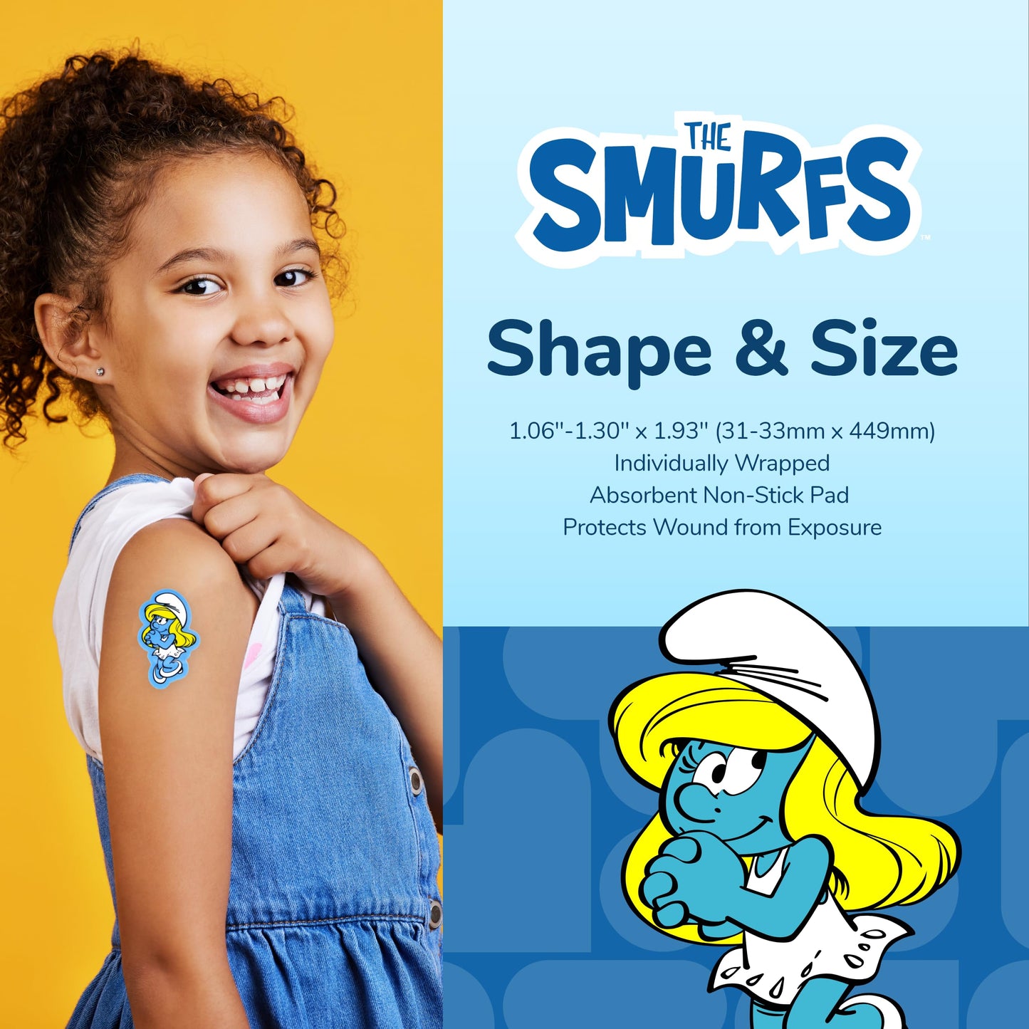 BioSwiss Bandages, The Smurfs Classic Shaped Self Adhesive Bandage, Latex Free Sterile Wound Care, First Aid Supplies for Kids and Adults, 24 Count
