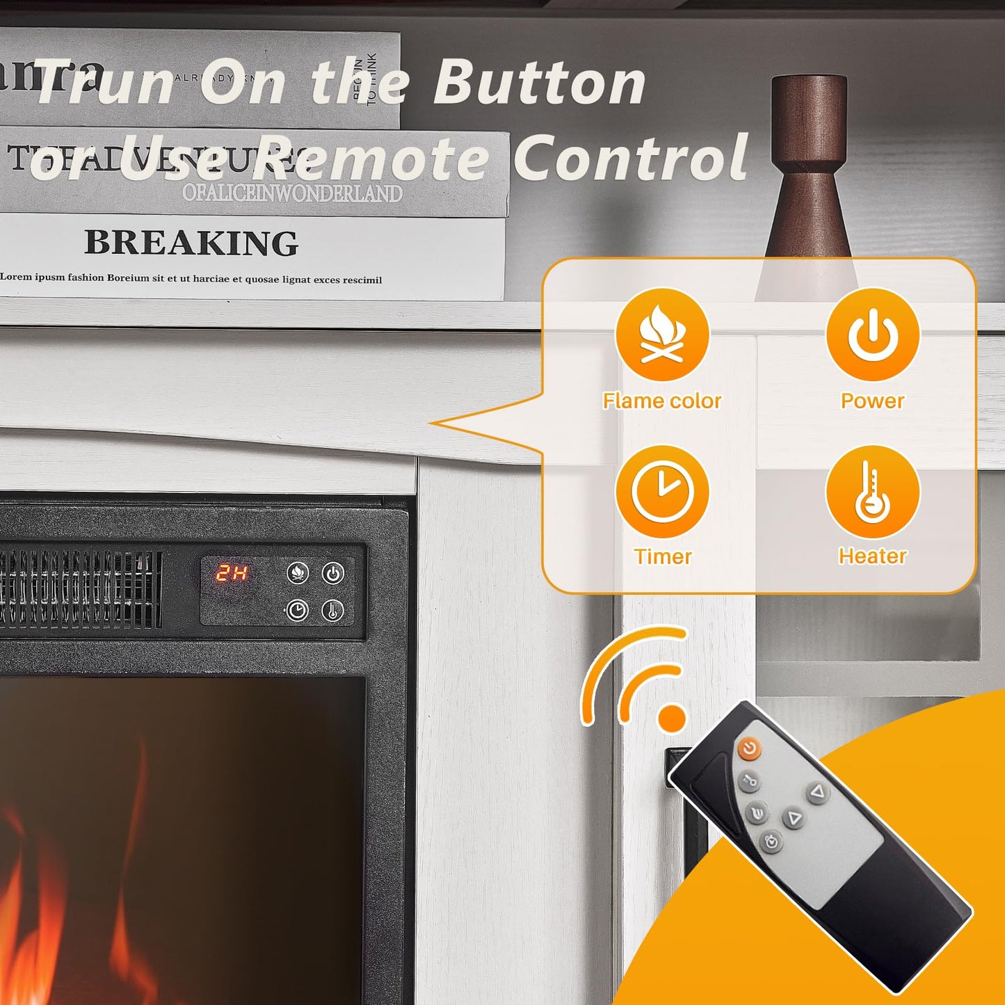 Redlife TV Stand with Fireplace for 65" Television, Entertainment Center with Fireplace Electric Fire Place TV Stand Modern Wood Media Console Cabinet for Living Room Bedroom (White)