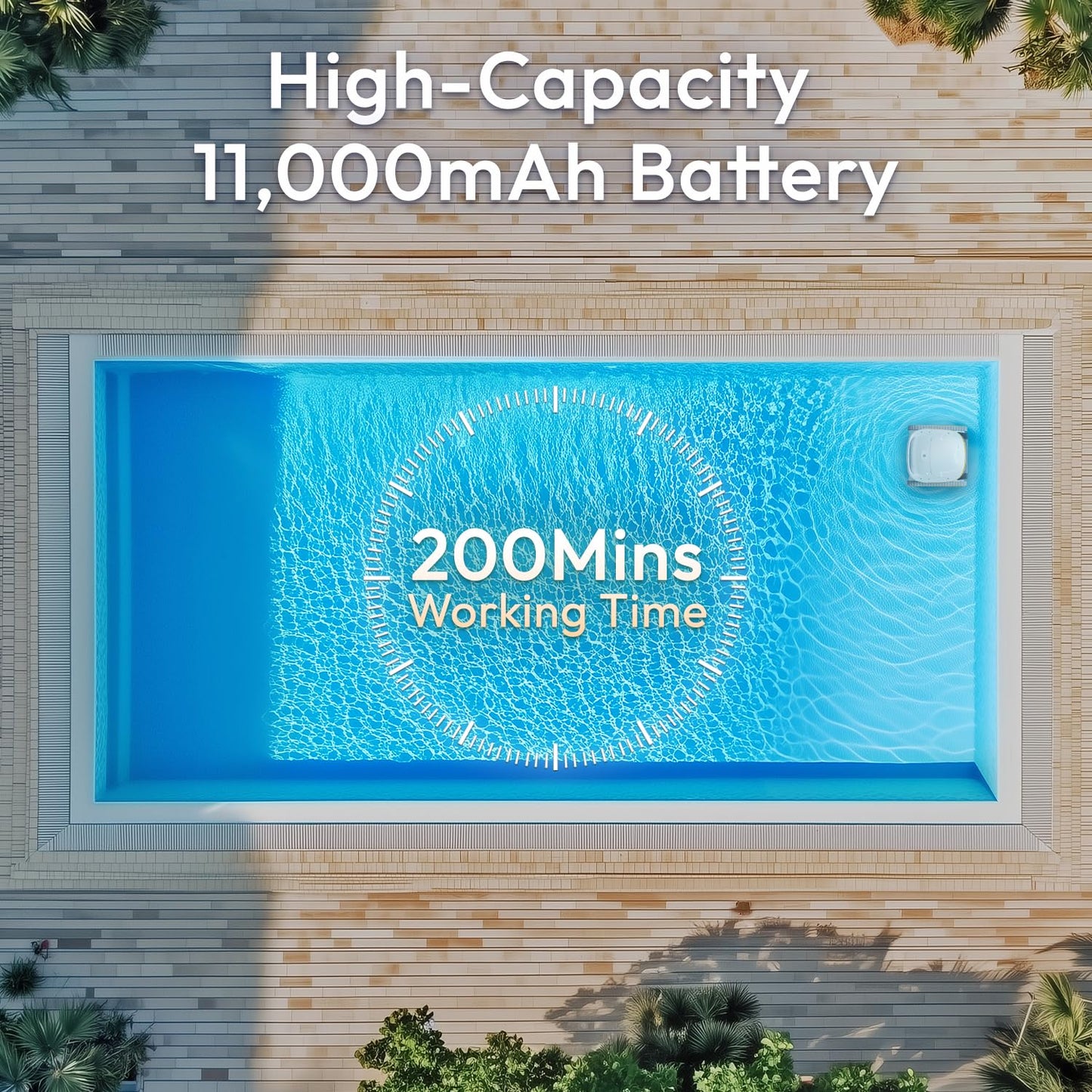 Cordless Robotic Pool Cleaner, Automatic Pool Vacuum for Inground and Above Ground Pools, Lasts 200 Mins, Floor/Wall/Waterline Cleaning, Dual Inlet, Waterline Technology, Self-Parking