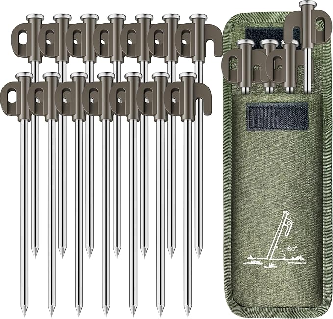 14 Pack Heavy Duty Outdoor Camping Tent Pegs, Aluminum Tent Pegs, Rust and Corrosion Resistant, Suitable for Garden, Camping, Outdoor Hiking, Fishing and Camping Tents.