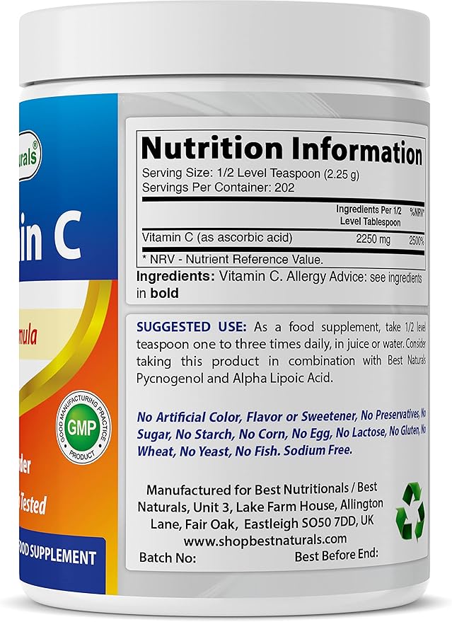 Best Naturals 100% Pure Vitamin C Powder Non-GMO 1 lb (454 Grams) Powder (Also Called Ascorbic Acid) (1 LB (Pack of 3))