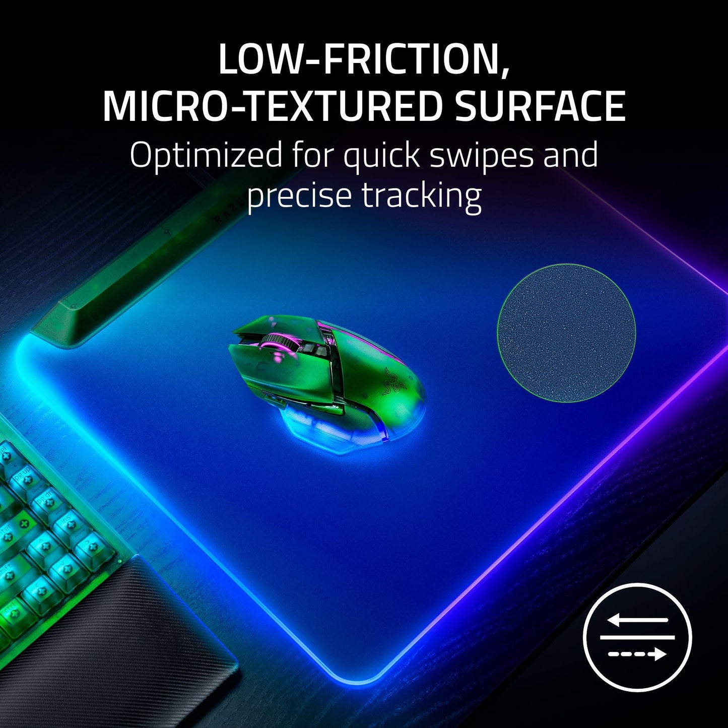 Razer Firefly V2 Pro Fully Illuminated RGB Gaming Mouse Mat: Backlit Design - 15 Zone Lighting - USB 2.0 Port - Detachable USB Type C Cable - Micro Textured Surface - Anti Slip Base - Phantom Green