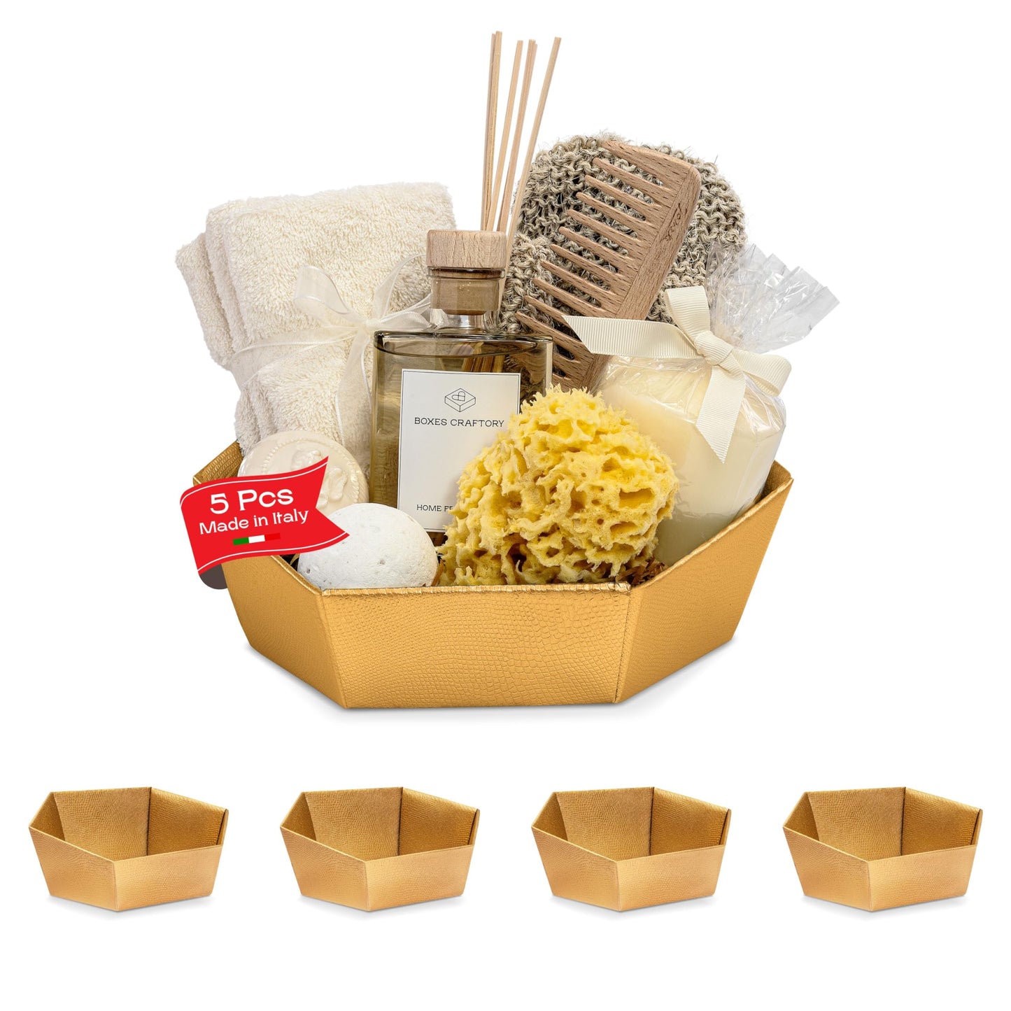 Boxes Craftory Pack of 5 Empty Baskets for Gifts - Containers Ideal for Christmas and Wedding - 8" x 6.69" x 2.75" Gold