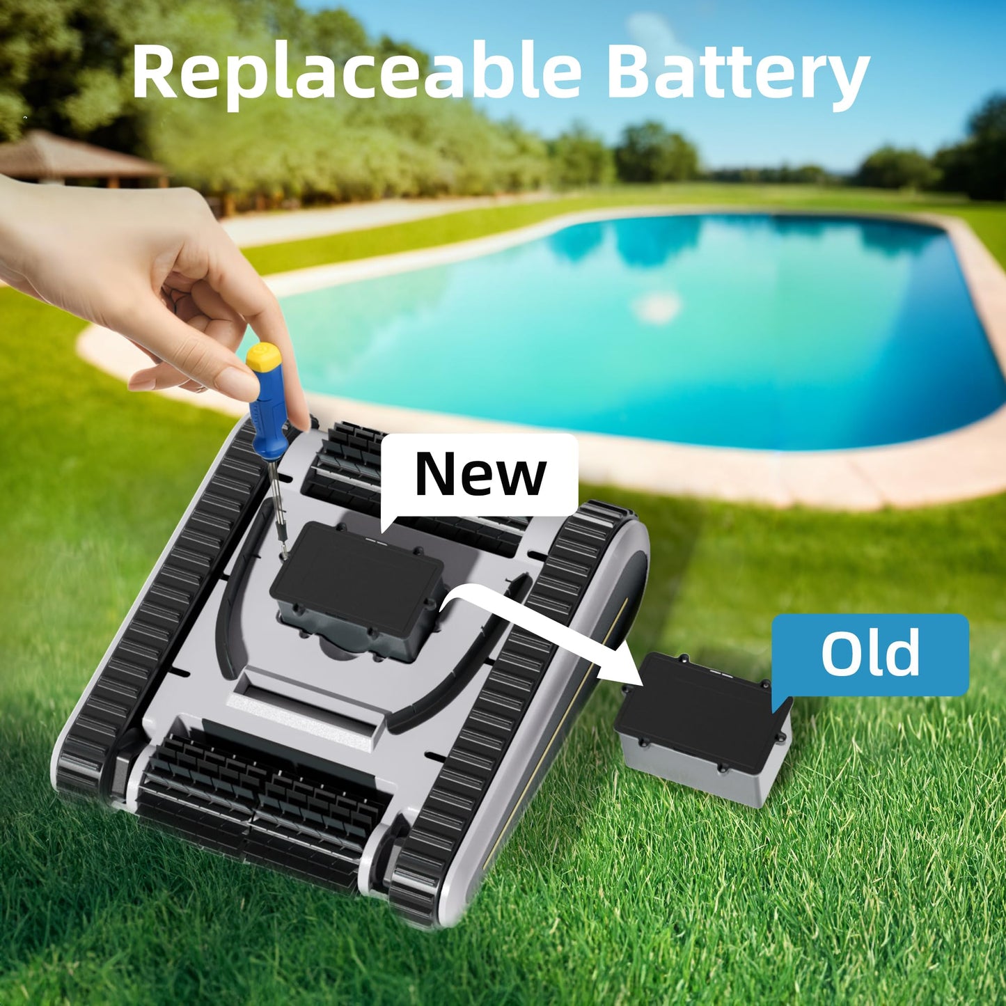 Pool Vacuum for Above Ground Pool for In Ground Pools, 2.5h Runtime, Cordless Robotic Pool Cleaner with 2024 Upgraded Motor, Wall Climbing, Intelligent Route Planning