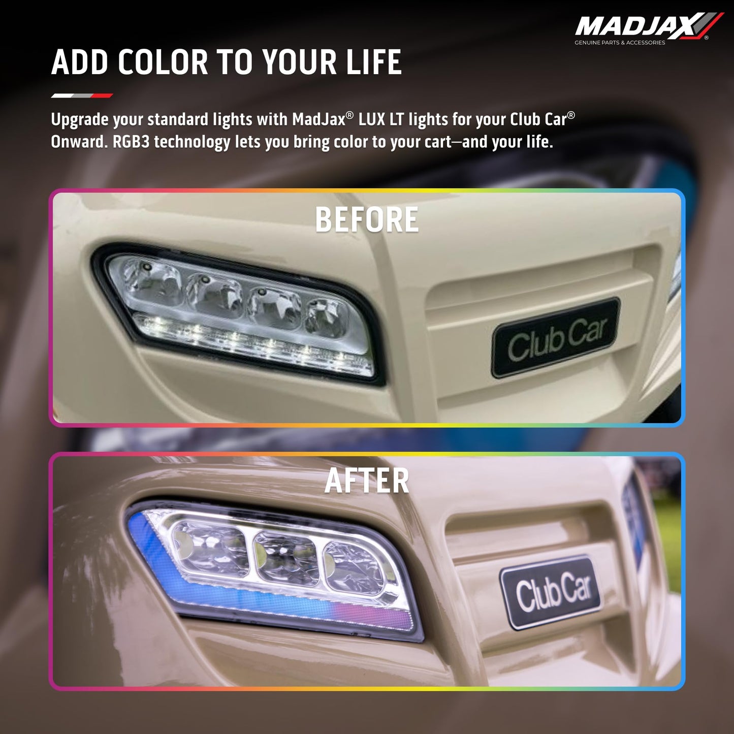 MADJAX LUX LT Golf Cart LED Headlight Kit Compatible with Club Car Onward Models | Fits 2017-Up Models | RGB LED Golf Cart Lights