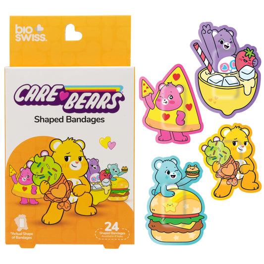 BioSwiss Care Bears Bandages, Sweet and Sour Care Bear Shaped Self Adhesive Bandage, Latex Free Sterile Wound Care, Fun First Aid Kit Supplies for Kids, 24 Count