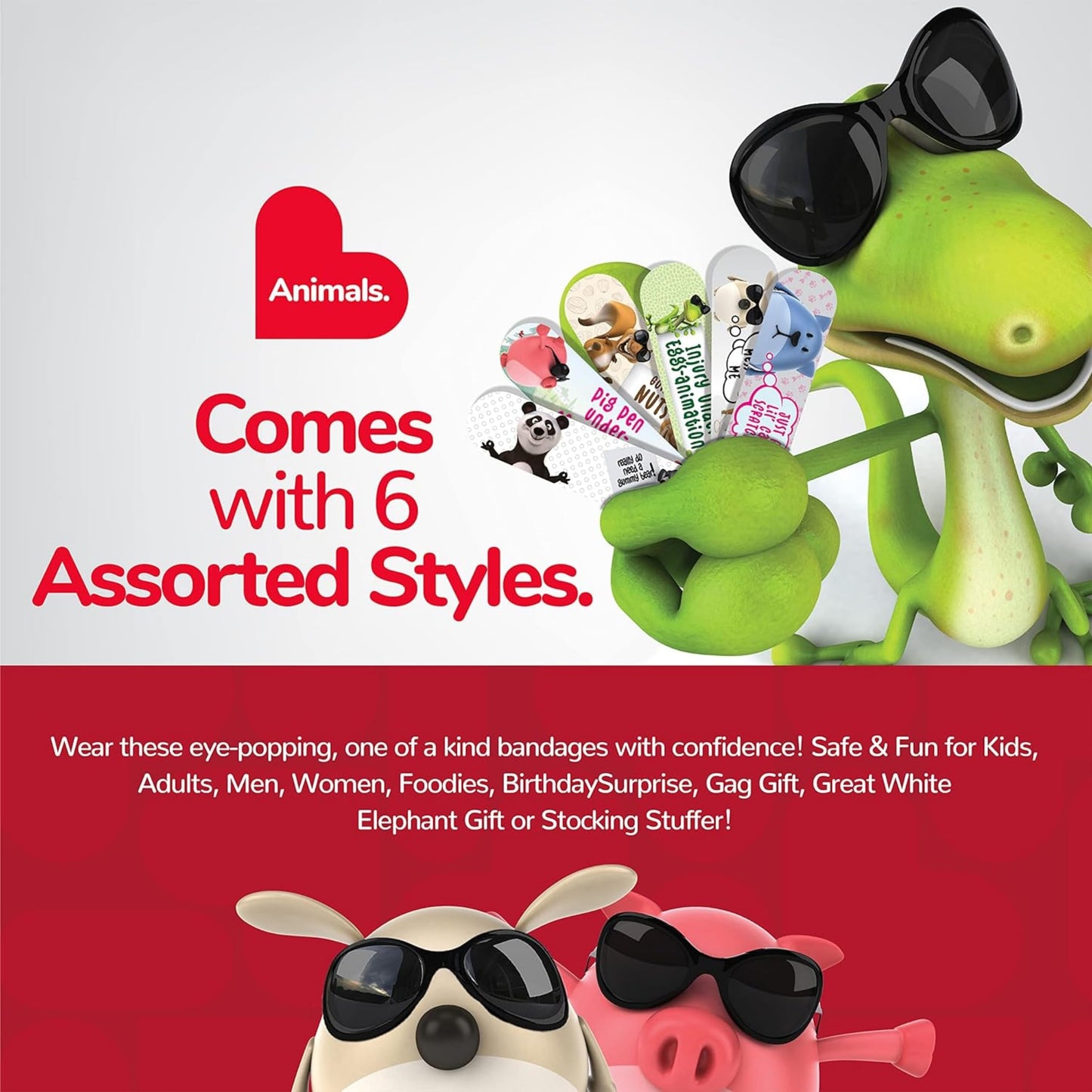 BioSwiss Bandages, Assorted Animal Shaped Variety Self Adhesive Bandage, Latex Free Sterile Wound Care for Kids and Adults, 100 Count