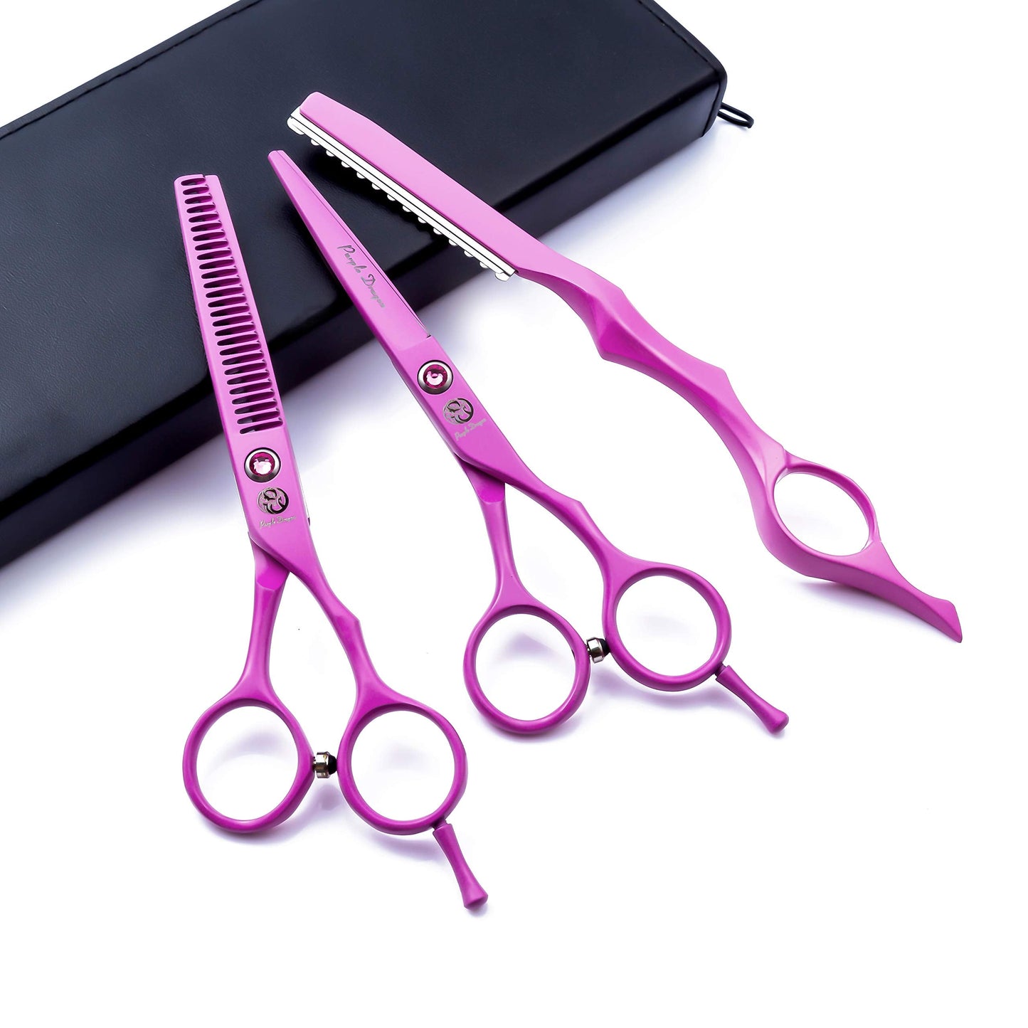 5.5 inch Pink Hair Cutting Scissors Set with Razor, Leather Scissors Case,Hair Cutting Shears Hair Thinning Shears for Female Hairdresser or Home Use