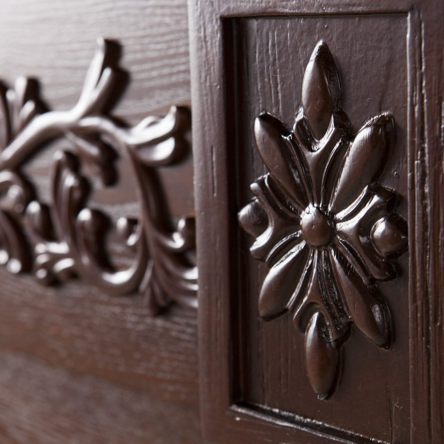 SEI Furniture Calvert Electric Fireplace with Carved Floral Trim, New Espresso