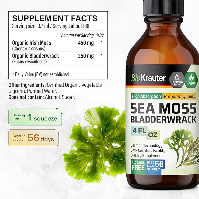 BIO KRAUTER Lion's Mane Tincture 4 Fl. Oz. & Sea Moss Tincture 4 Fl. Oz.