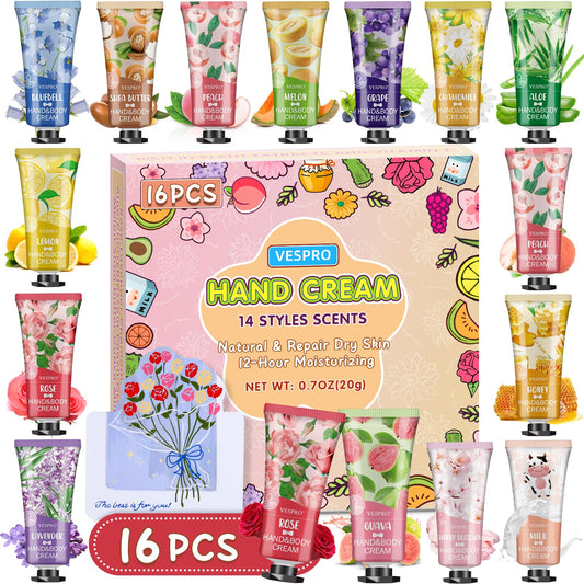 16 Pack Hand Cream Gifts Set, Easter Basket Stuffers, Mothers Day Gifts, Bulk Hand Lotion Travel Size for Dry Cracked Hands, Mini Hand Lotion for Teacher Appreciation Gifts with a Greeting Card