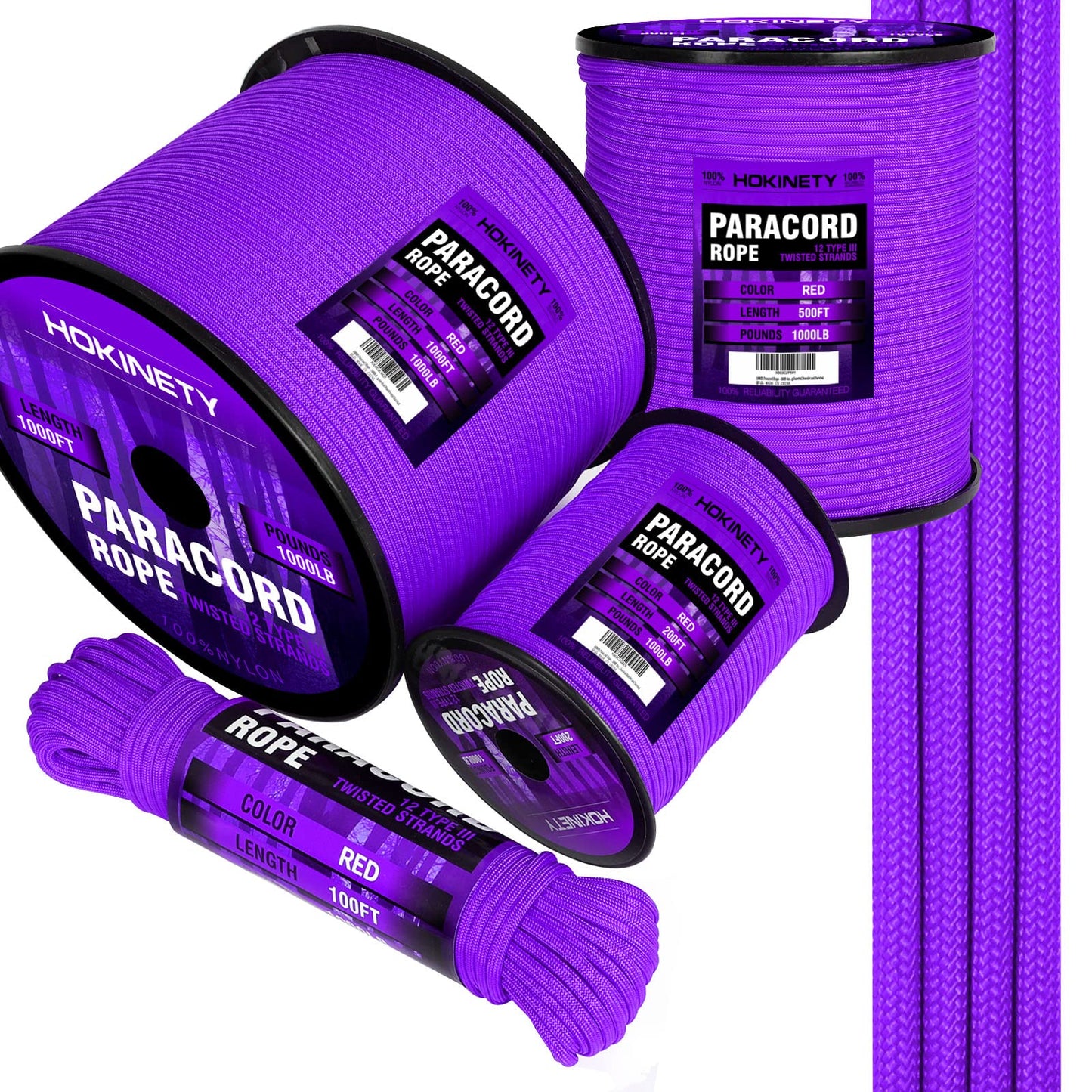 1000Ib Paracord Rope - 100ft / 200ft / 500ft / 1000ft 4mm,12 Strand Parachute Spool Cord,para Cord Lanyard for Camping,Hammock,Clothsline,Hiking,Fishing,Survival braceletand Survival