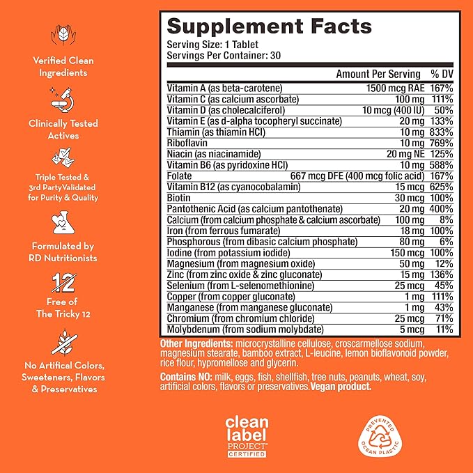 HUM Base Control - Daily Women's Multivitamin & Minerals w/B Complex, Vitamin C, 22 Micro-Nutrients + Iron & Biotin to Support Pre-Menopause Women - Non-GMO & Gluten-Free (30 Tablets)