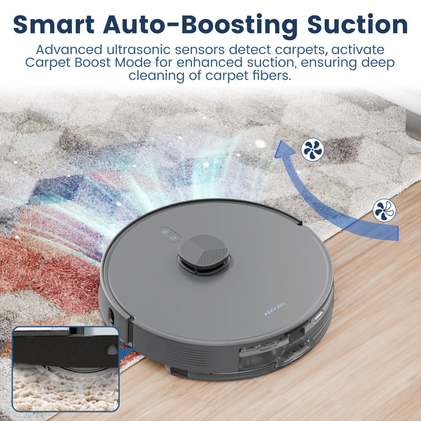 AIRROBO T25+ Robot Vacuum and Mop Combo, 5500Pa Suction, Pet Area Smart Boost, Carpet Detection, Tangle-Free Brush, LDS Mapping, APP Control, 3.5L Self-Empty Bin for Hard Floors, Carpets, Pet Hair