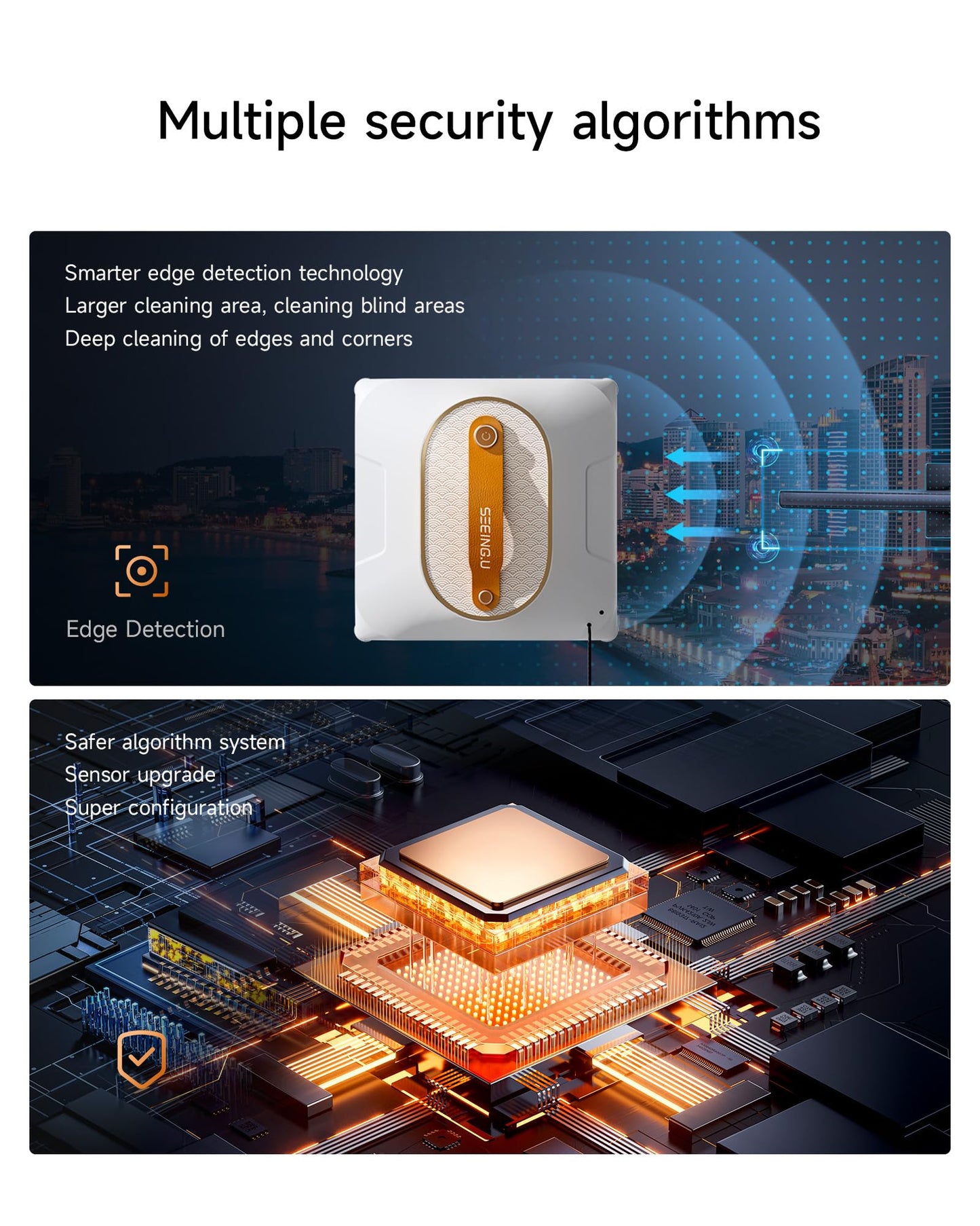 SEEING.U Window Cleaning Robot, Window Cleaner Robot with Dual Water Spray 6000Pa Suction Power Automatic Cleaning with Intelligent Path Planning Perfect for High-Rise Windows and Glass Doors