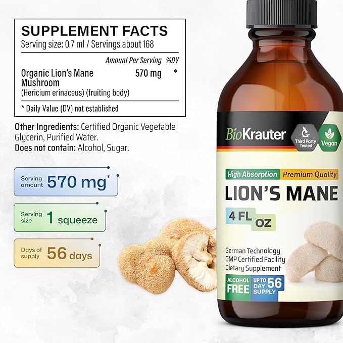 BIO KRAUTER Lion's Mane Tincture 4 Fl. Oz. & Sea Moss Tincture 4 Fl. Oz.